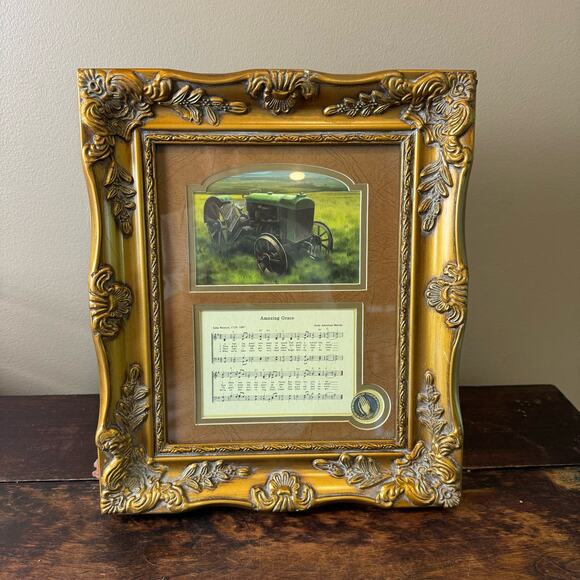 John Deere Amazing Grace‎ Matted print in Ornate faux patina plaster Frame - Picture 1 of 11
